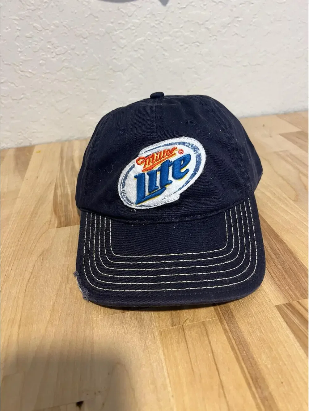 MILLER LITE BEER TEXT LOGO NAVY BLUE ADJUSTABLE CURVED  HAT CAP NWT 99